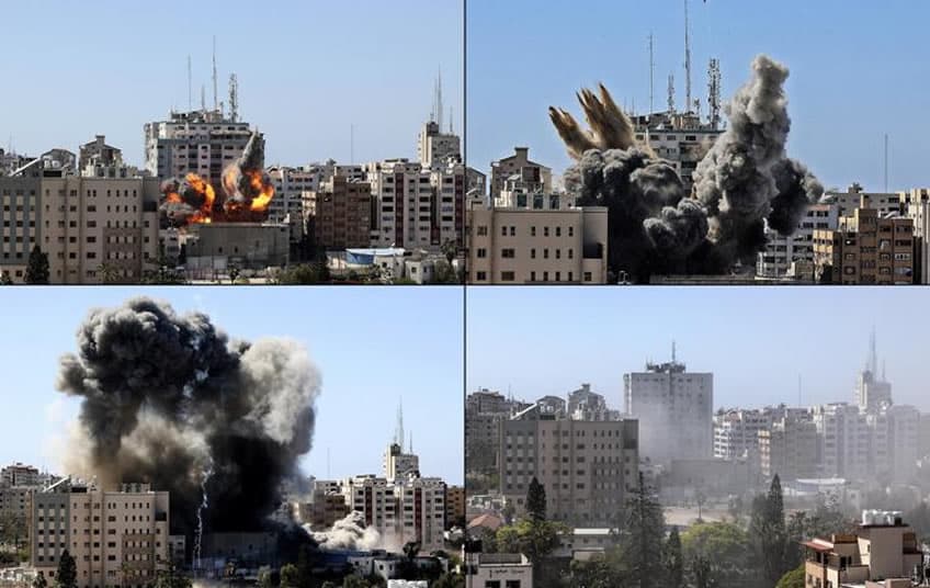 Bombardamento israeliano della Torre della Stampa a Gaza Bombardamento israeliano della Torre della Stampa a Gaza
