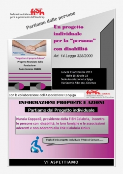 Le persone con disabilit&agrave; possono richiedere il progetto sociale individuale. Incontro informativo Fish e La Spiga