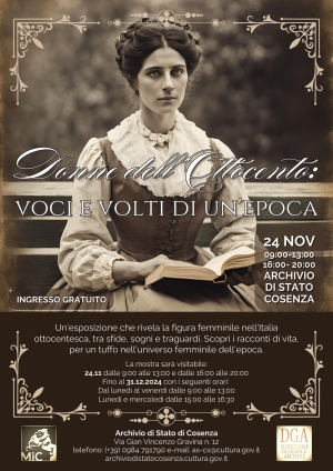 L'Archivio di Stato di Cosenza inaugura la mostra documentaria gratuita ''Donne dell'Ottocento: Voci e Volti di un'epoca''