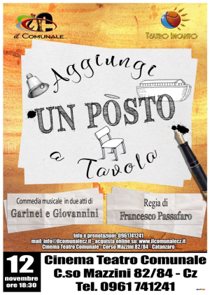 Domenica d'Incanto, il primo sold out della stagione al secondo appuntamento del nuovo cartellone: il 12 novembre al Teatro Comunale ''Aggiungi un posto a tavola''
