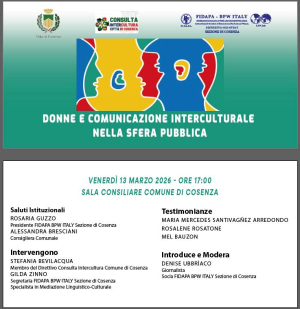 Donne e comunicazione interculturale nella sfera pubblica: domani a Cosenza il convegno promosso da Fidapa e Consulta Intercultura