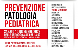 Quarta edizione del ''Progetto prevenzione'': sabato 10 dicembre visite gratuite negli ambulatori dell'area pediatrica dell'Azienda ospedaliera ''Pugliese-Ciaccio'' &nbsp;