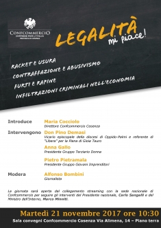 Don Pino Demasi il 21 novembre a Confcommercio Cosenza per Legalit&agrave; Mi Piace