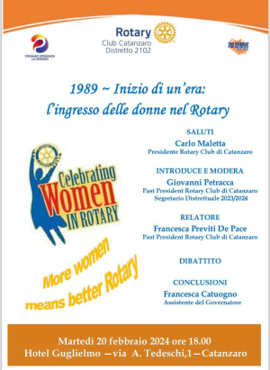 Nel 1989 l'ingresso delle donne nel Rotary, un convegno del Rotary Club di Catanzaro marted&igrave; 20 febbraio all'Hotel Guglielmo