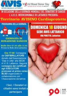 La "DAE in citt&agrave;" dona un defibrillatore all'AVIS intercomunale di Lattarico