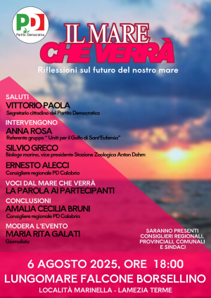 Depurazione e tutela del mare, il 6 agosto a Lamezia l'iniziativa ''Il mare che verr&agrave;'' con la consigliera regionale del Pd Amalia Bruni