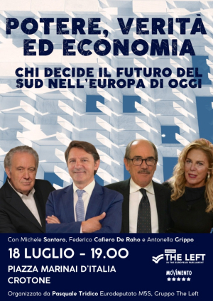 ''Potere, Verit&agrave; ed Economia'': Tridico a Crotone per rimettere al centro il futuro dei giovani e del Sud contro la propaganda di Occhiuto